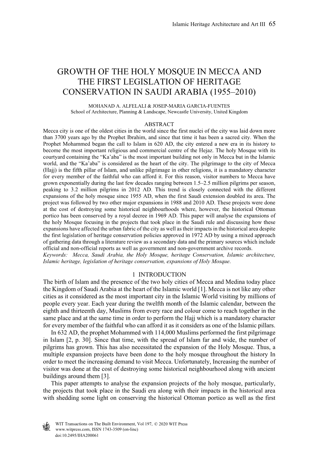 Growth of the Holy Mosque in Mecca and the First Legislation of Heritage Conservation in Saudi Arabia (1955–2010)