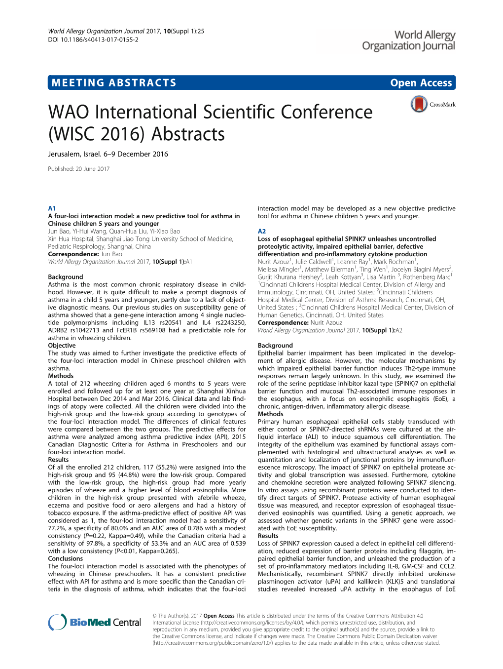 WAO International Scientific Conference (WISC 2016) Abstracts Jerusalem, Israel