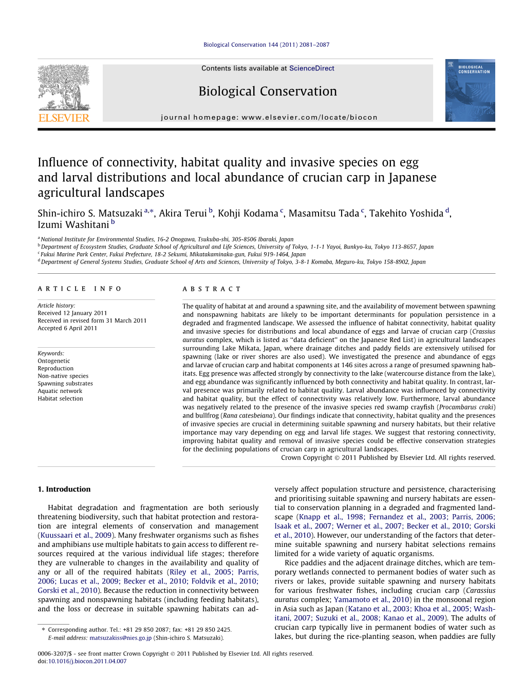 Influence of Connectivity, Habitat Quality and Invasive Species on Egg and Larval Distributions and Local Abundance of Crucian C