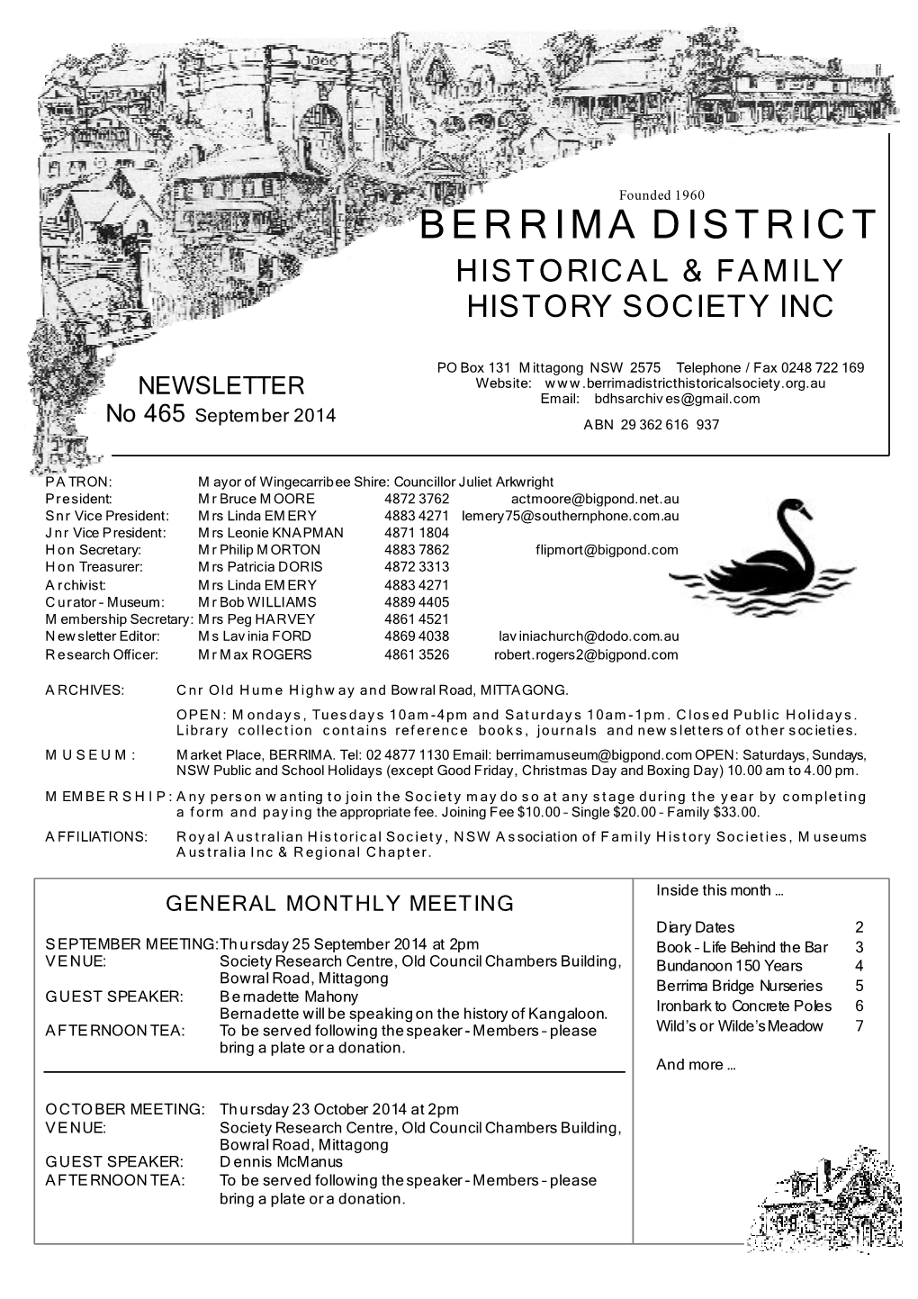 Bernadette Mahoney: Sept Spring Walking Tour of Mittagong Speaker Wednesday 15 October 2014