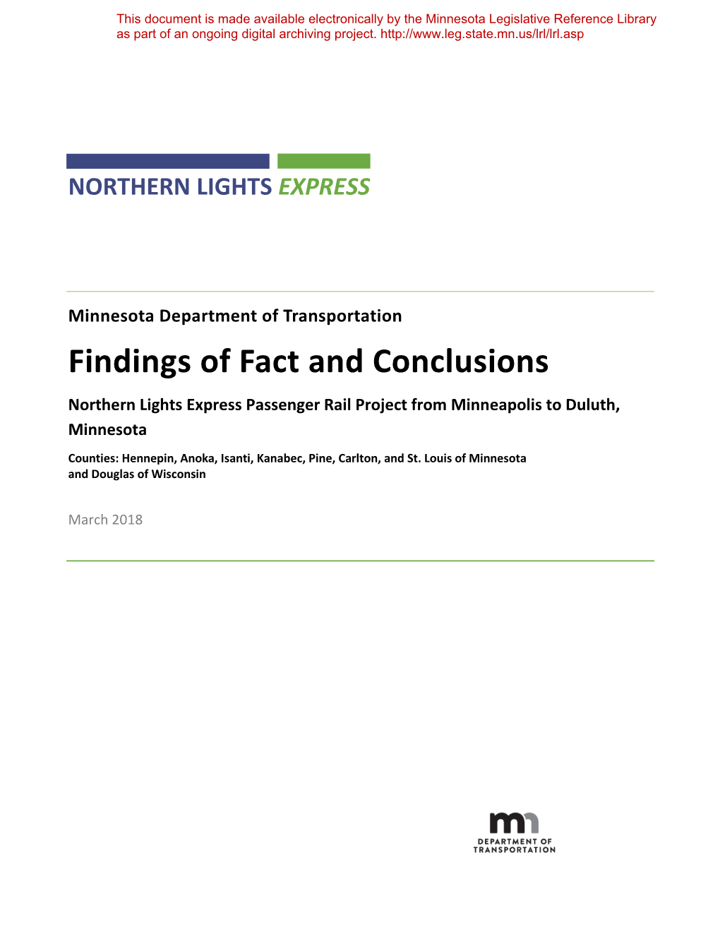 Findings of Fact and Conclusions