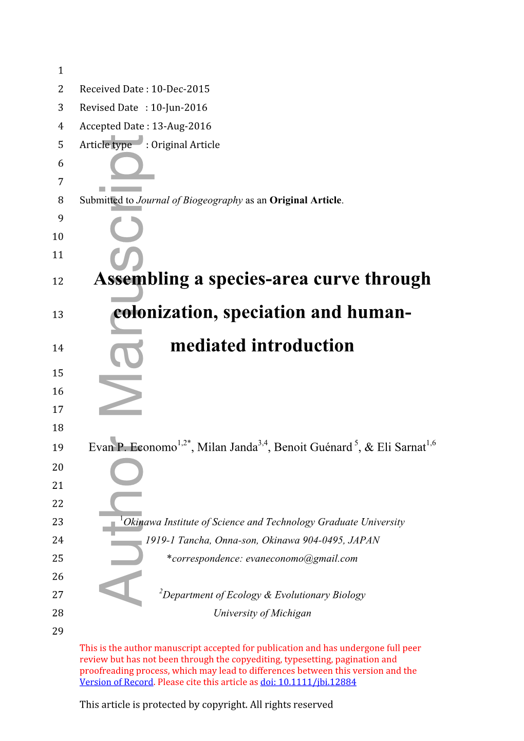 Area Curve Through Colonization, Speciation and Human‐