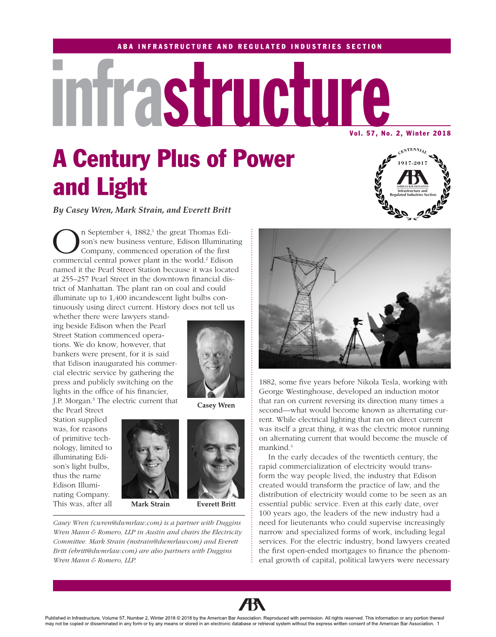 A Century Plus of Power and Light by Casey Wren, Mark Strain, and Everett Britt