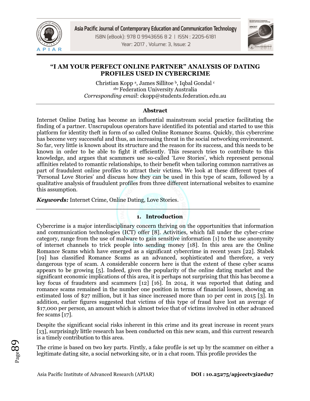 Analysis of Dating Profiles Used in Cybercrime