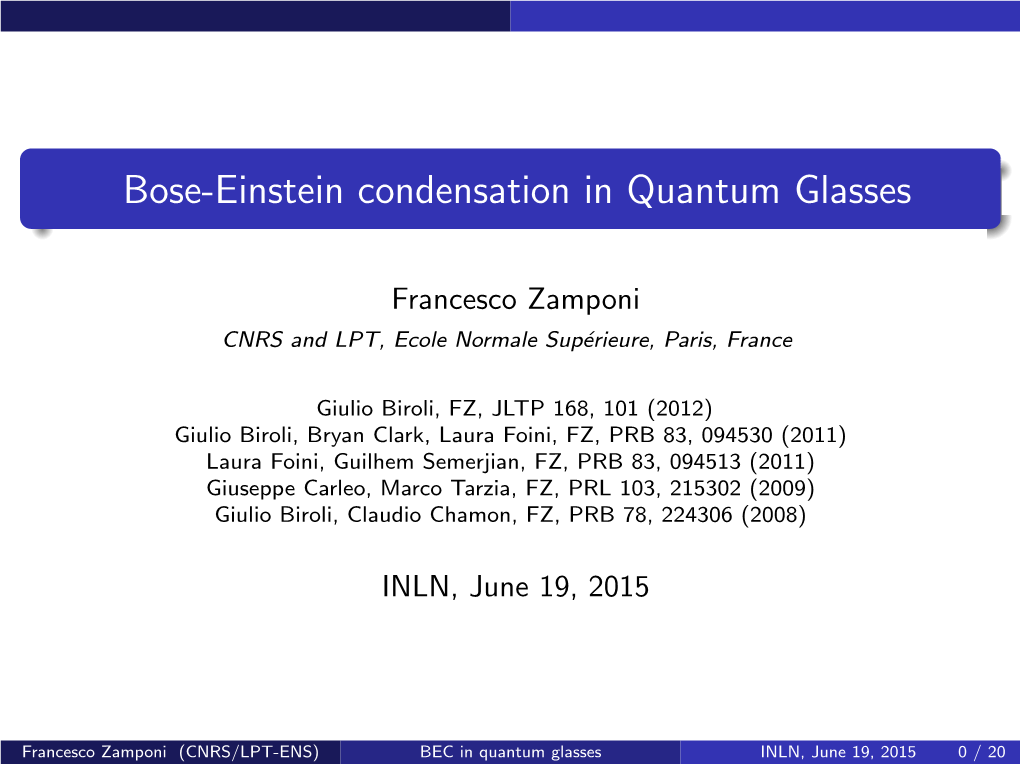 Bose-Einstein Condensation in Quantum Glasses