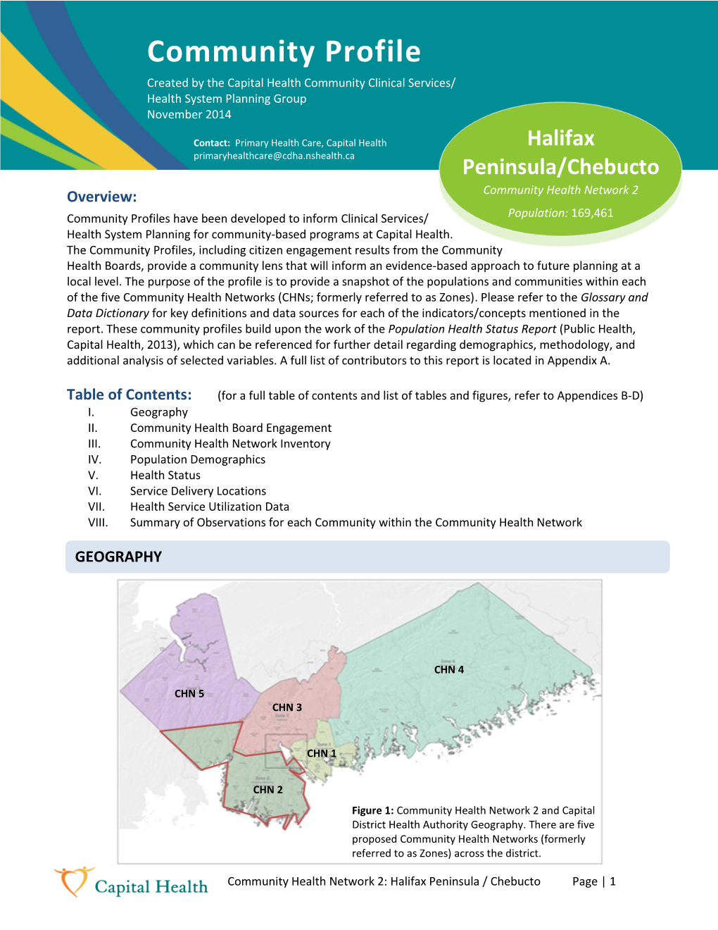 Community Profiles Have Been Developed to Inform Clinical Services/ Population: 169,461 Health System Planning for Community-Based Programs at Capital Health