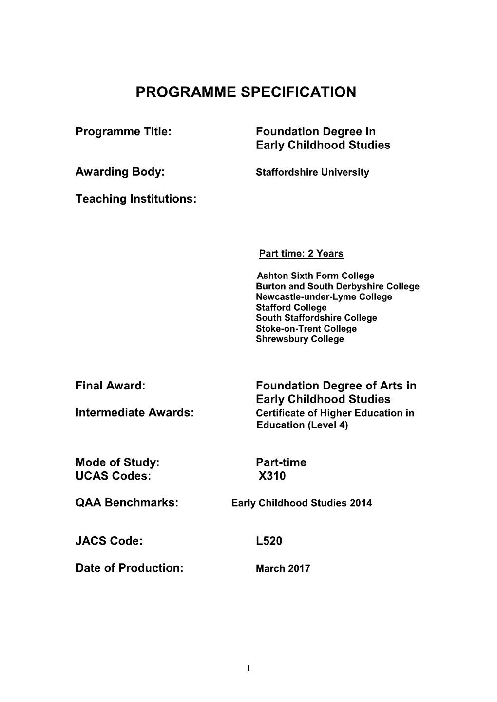 Programme Specification