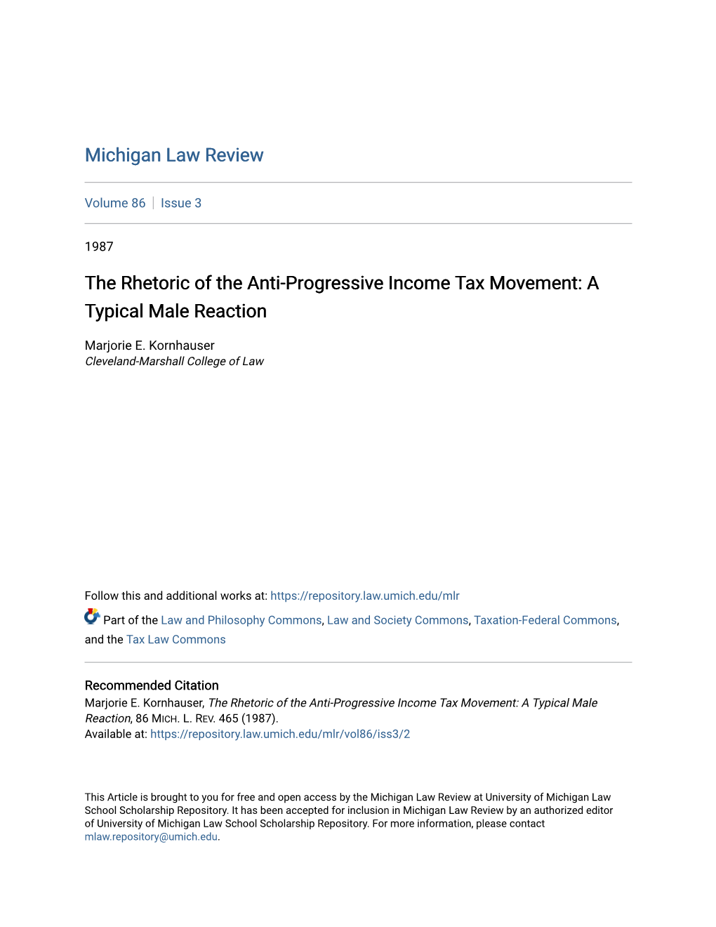 The Rhetoric of the Anti-Progressive Income Tax Movement: a Typical Male Reaction