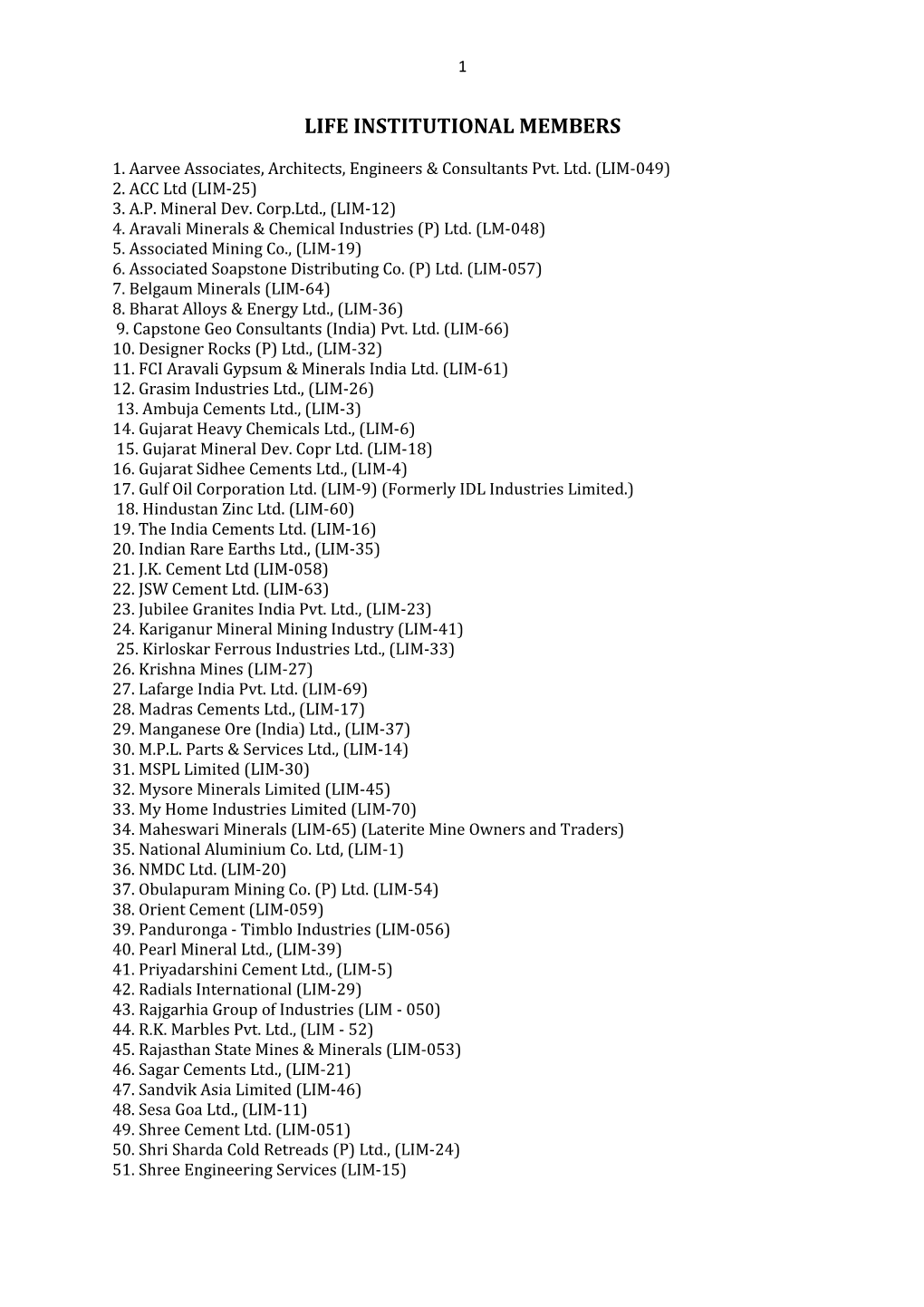 Life Institutional Members (Pdf) Download