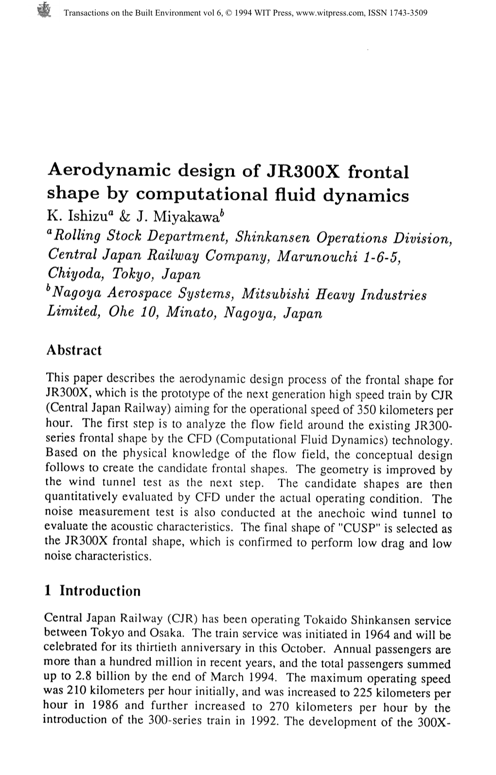 Aerodynamic Design of JR300X Frontal Shape by Computationalflui D Dynamics