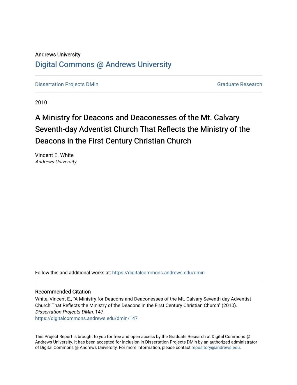 A Ministry for Deacons and Deaconesses of the Mt. Calvary