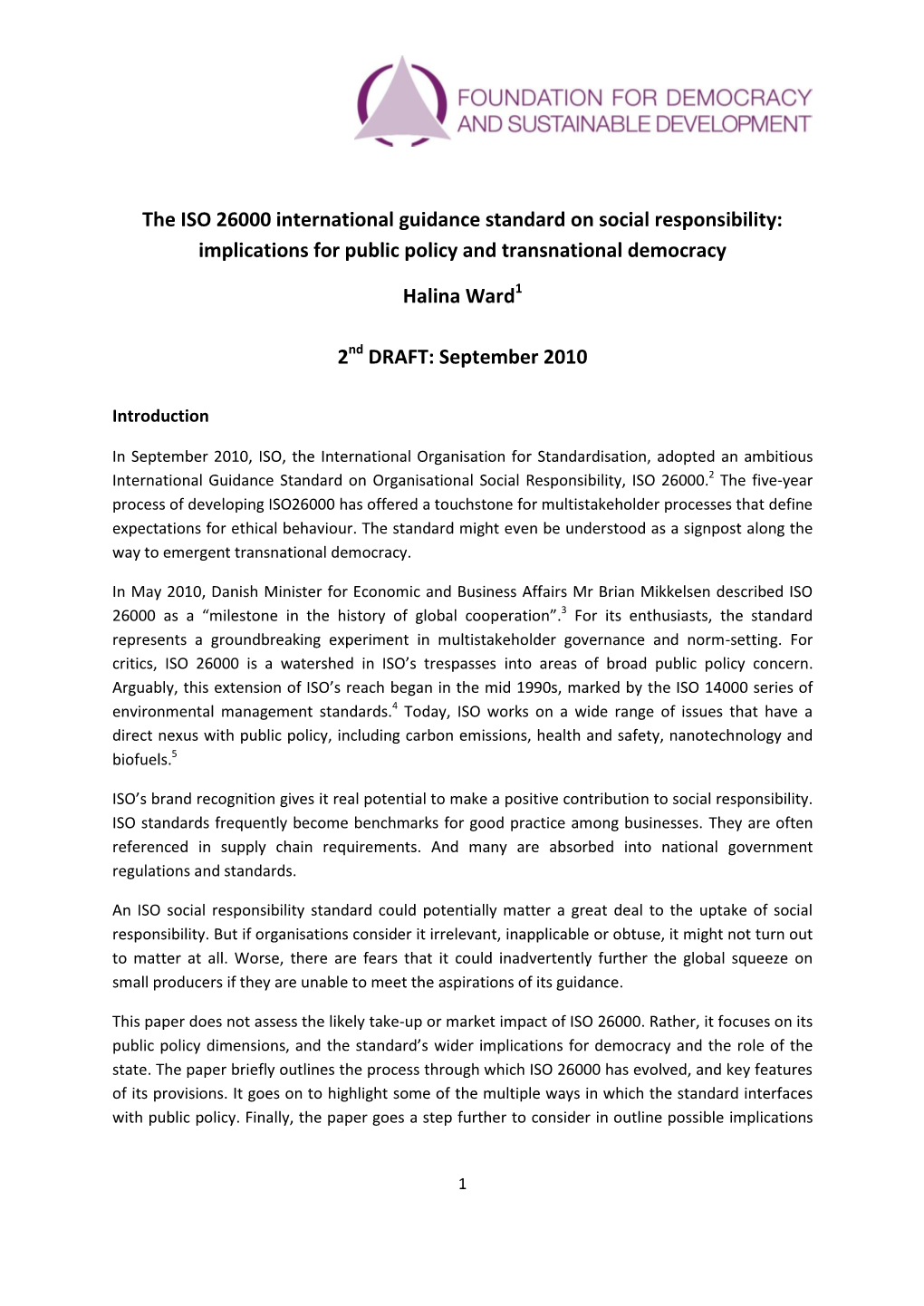 The ISO 26000 International Guidance Standard on Social Responsibility: Implications for Public Policy and Transnational Democracy