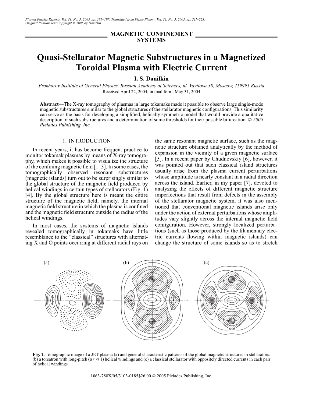 Quasi-Stellarator Magnetic Substructures in a Magnetized Toroidal Plasma with Electric Current I