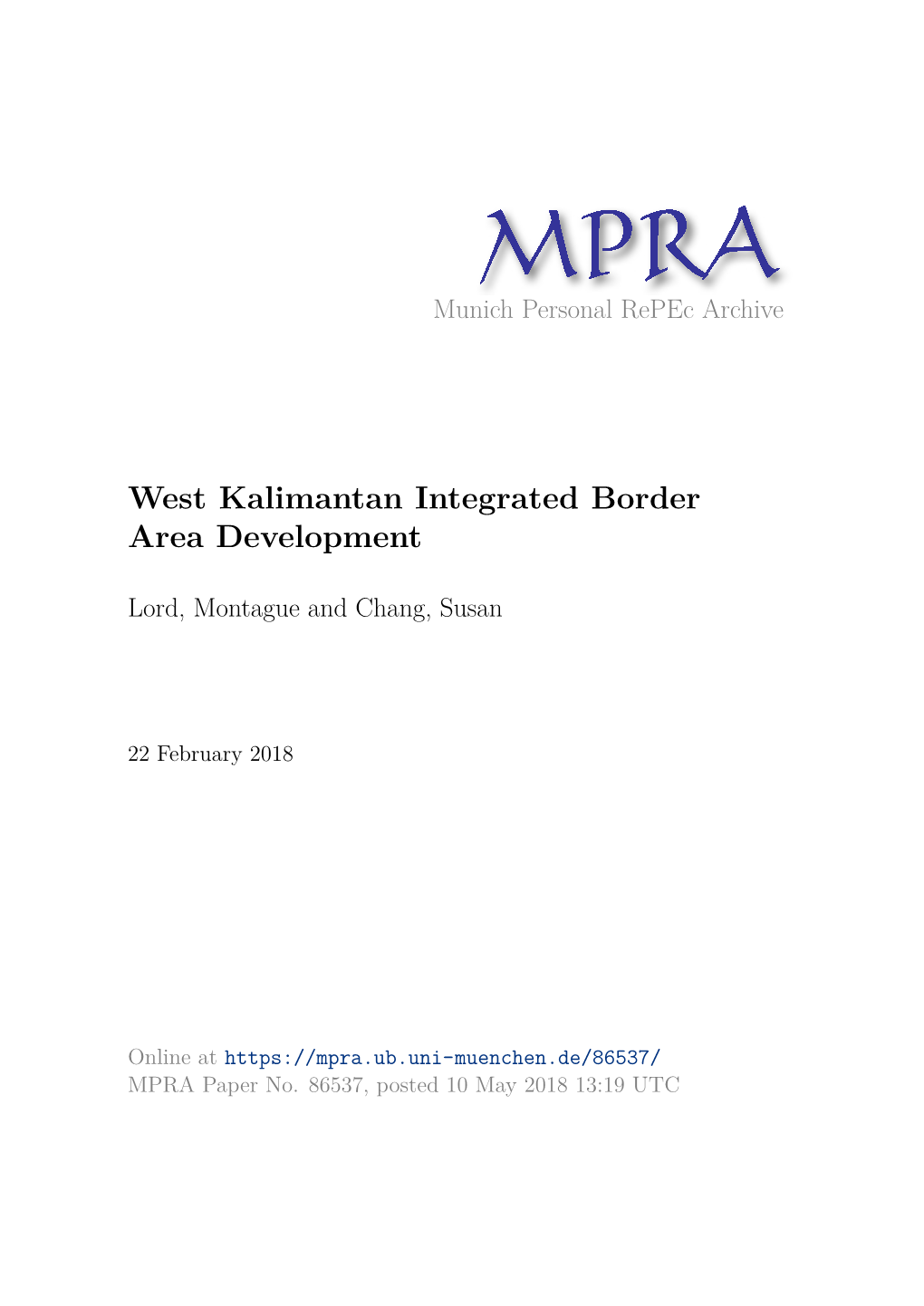 West Kalimantan Integrated Border Area Development