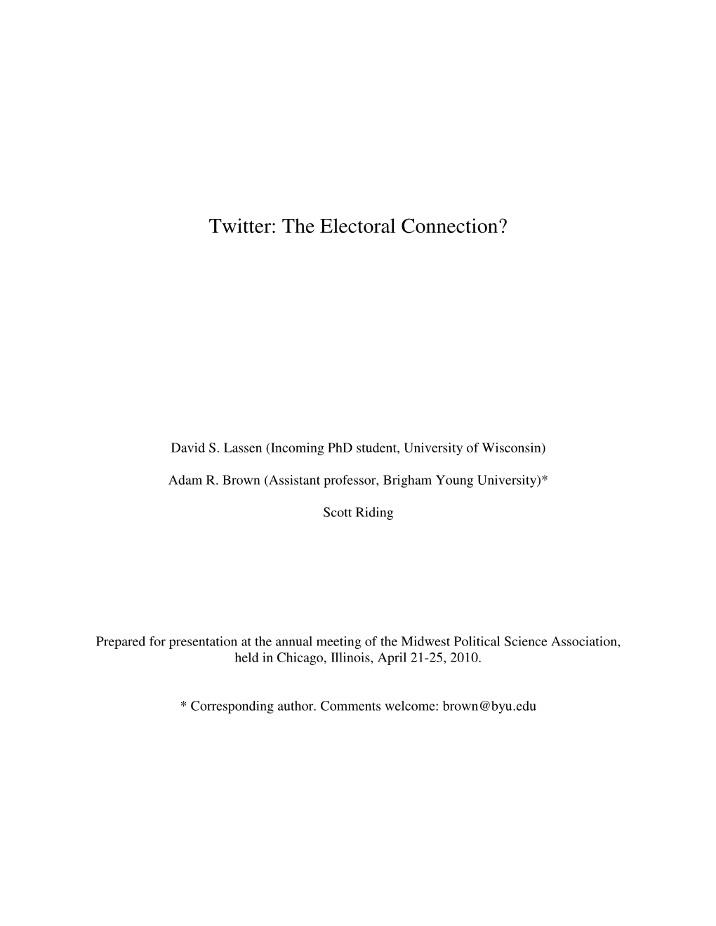 Twitter: the Electoral Connection?