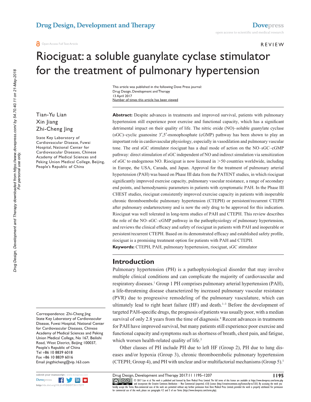 Riociguat: a Soluble Guanylate Cyclase Stimulator for the Treatment of Pulmonary Hypertension