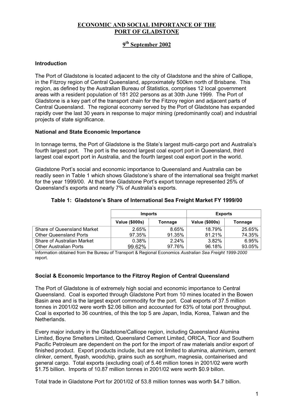 Economic and Social Importance of the Port of Gladstone 9