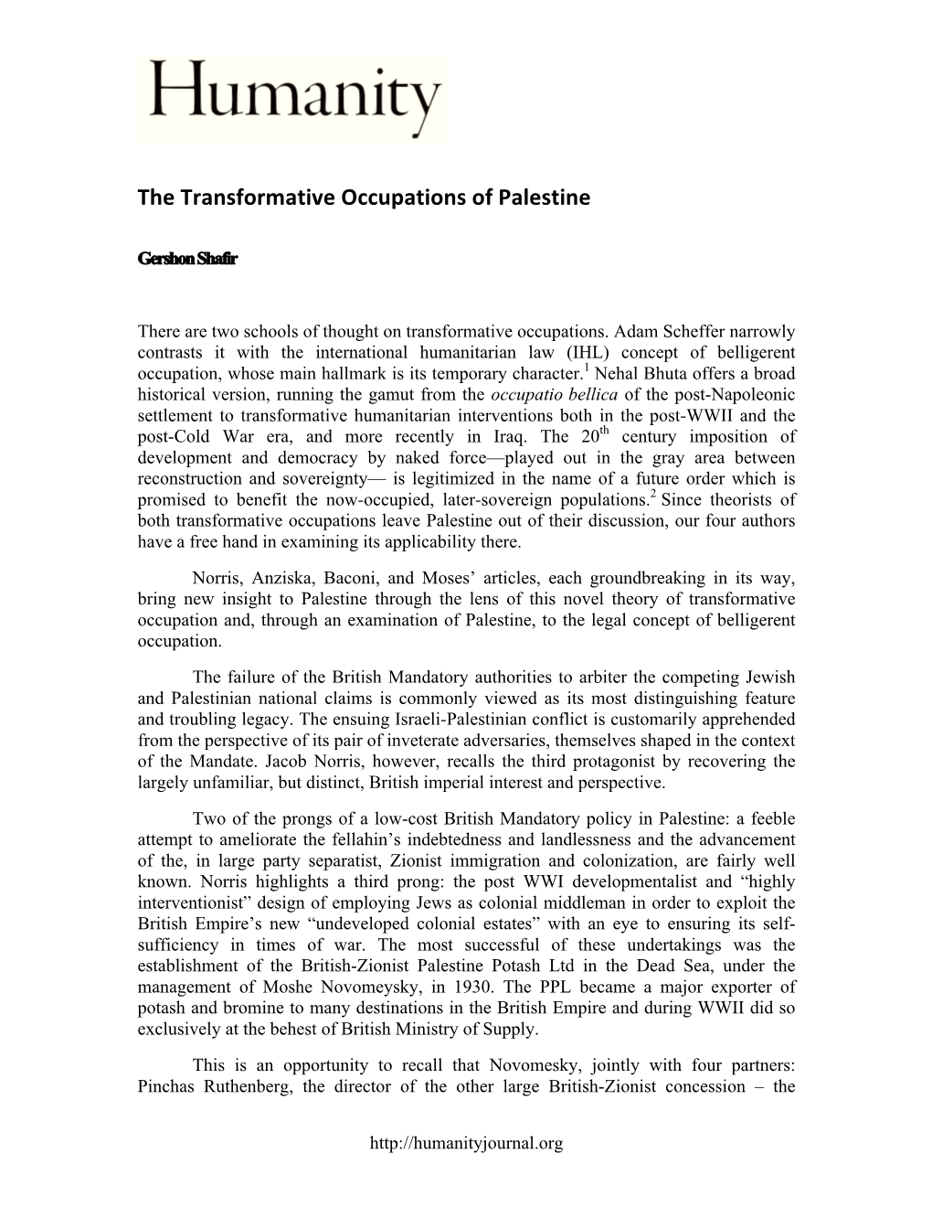 The Transformative Occupations of Palestine