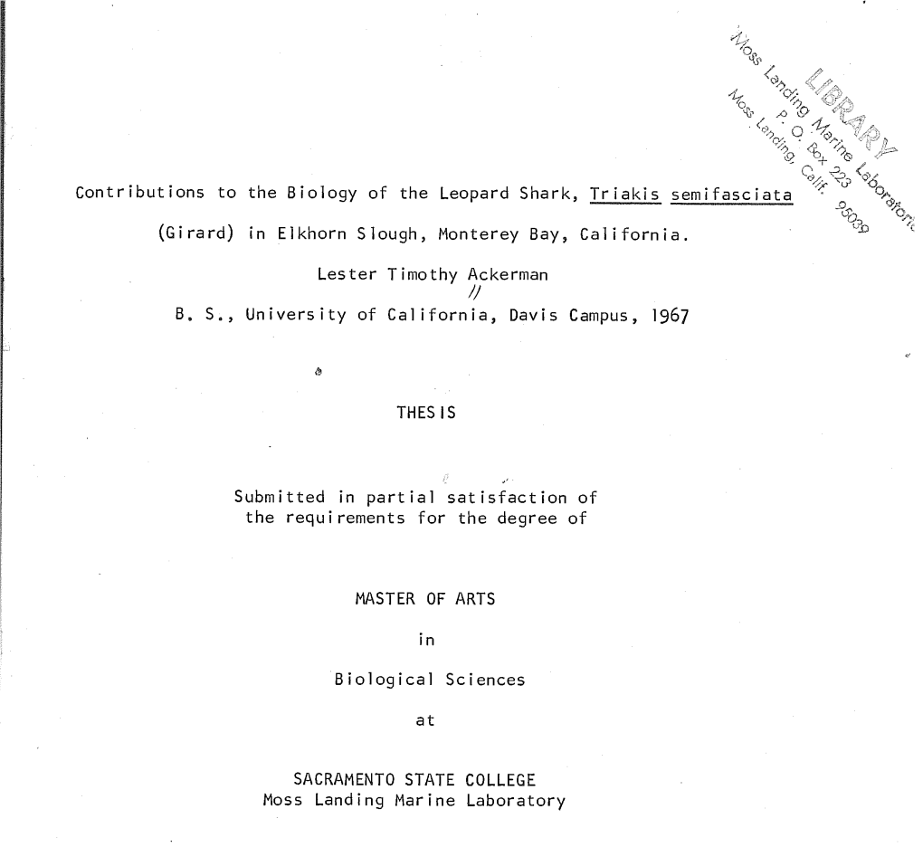 Contributions to the Biology of the Leopard Shark, Triakis Semifasciata