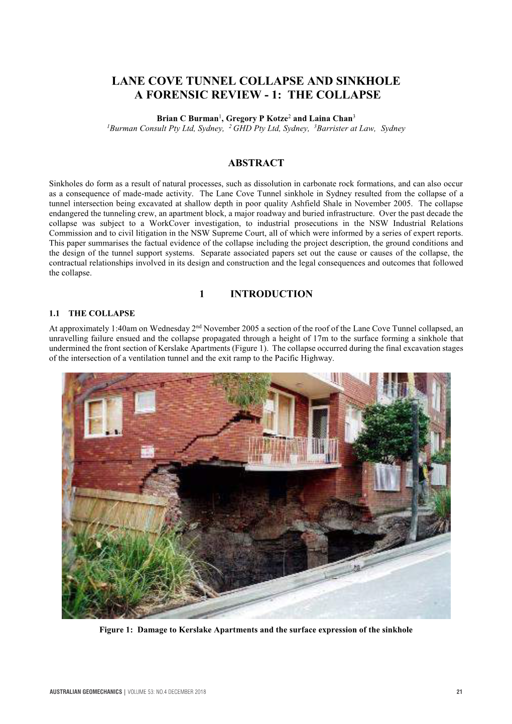 Lane Cove Tunnel Collapse and Sinkhole a Forensic Review - 1: the Collapse