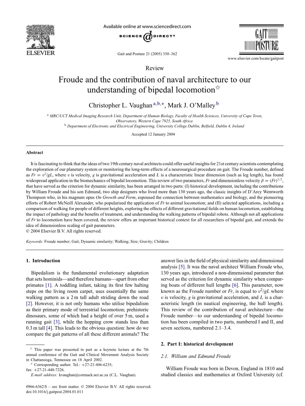 Froude and the Contribution of Naval Architecture to Our Understanding of Bipedal Locomotionଝ