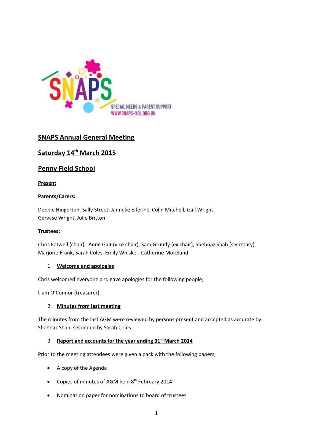 SNAPS Annual General Meeting