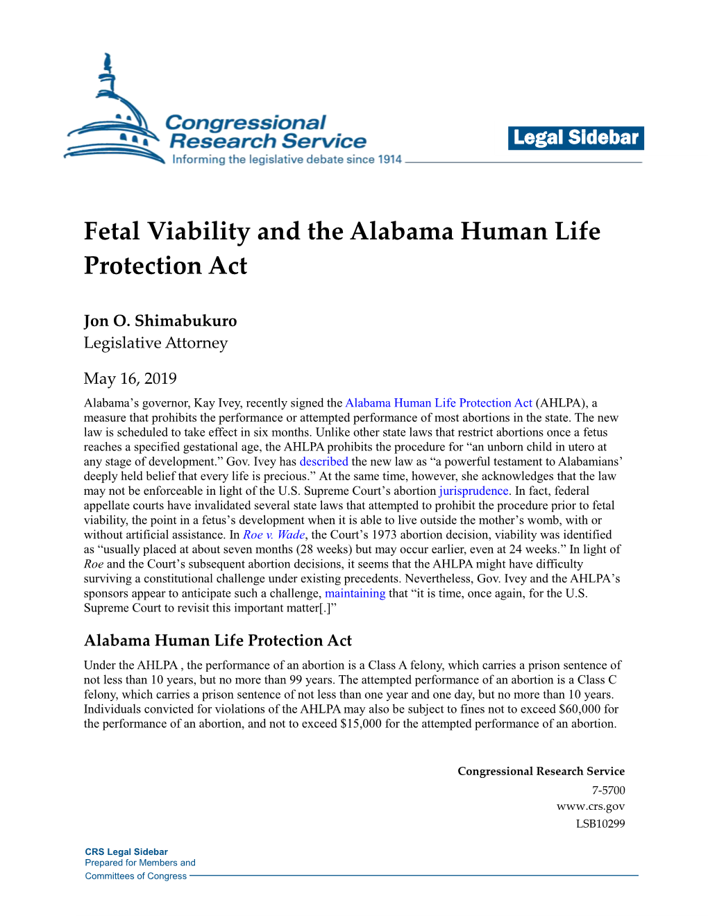 Fetal Viability and the Alabama Human Life Protection Act