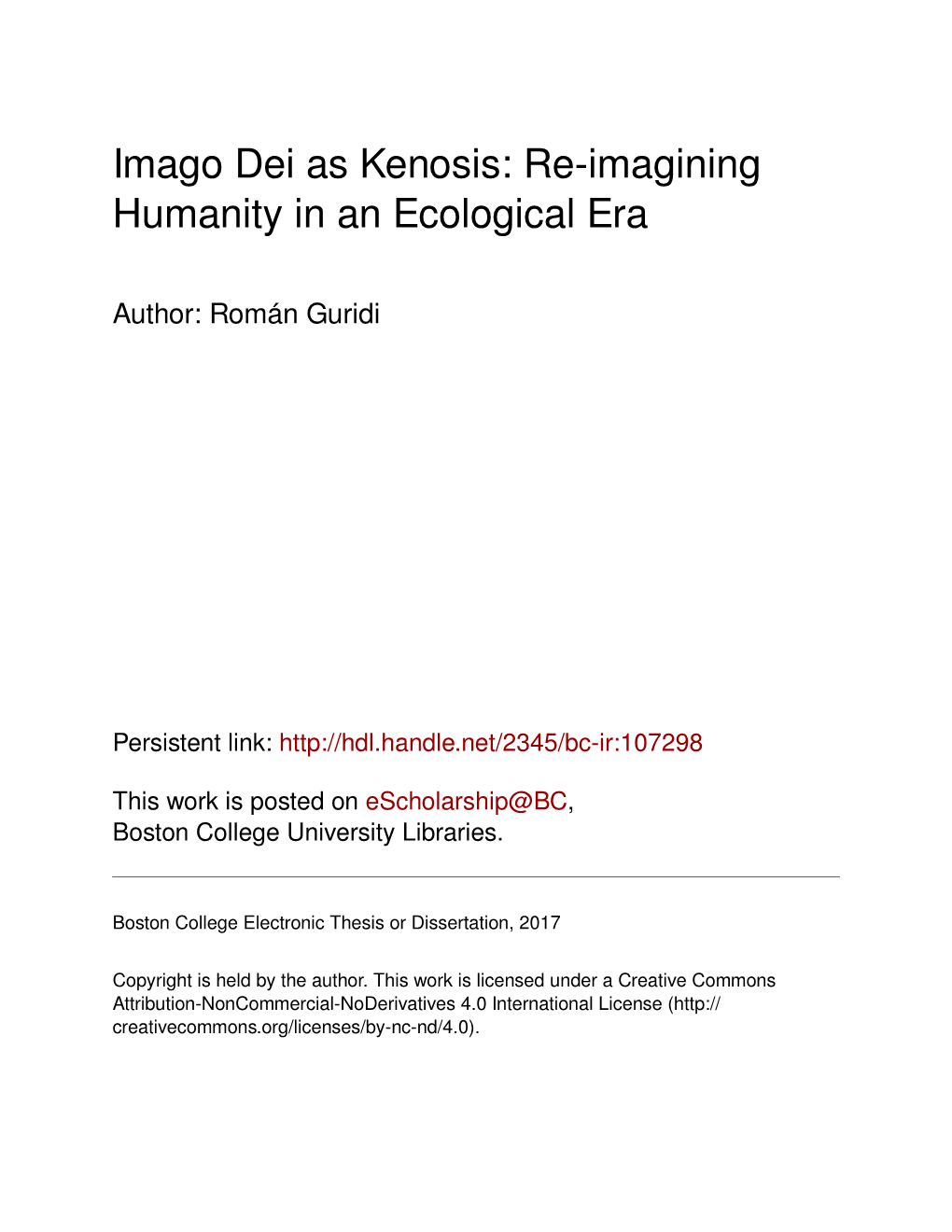 Imago Dei As Kenosis: Re-Imagining Humanity in an Ecological Era