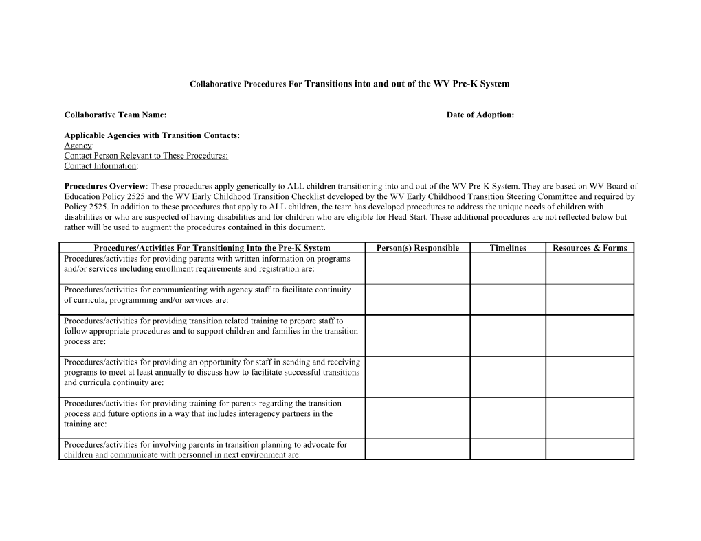 Template for Interagency Policies and Procedures