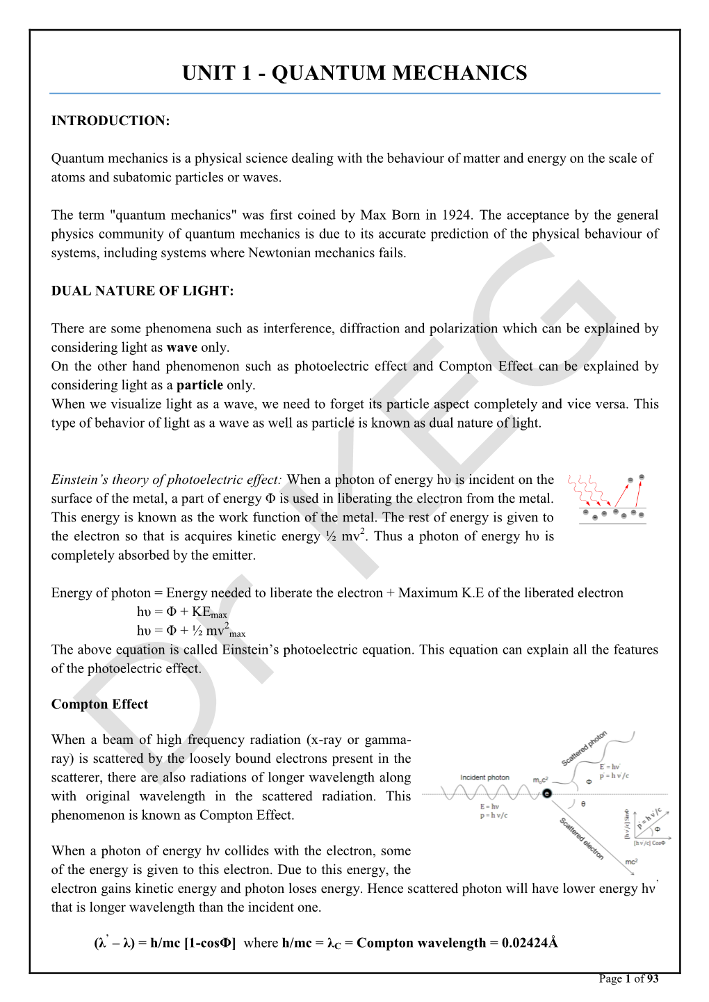 Unit 1 - Quantum Mechanics