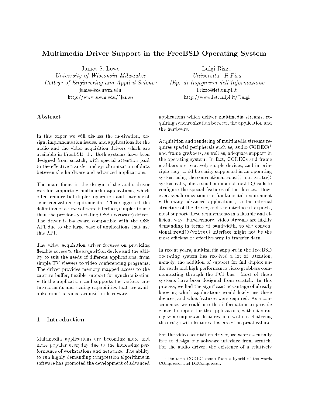 Multimedia Driver Support in the Freebsd Operating System
