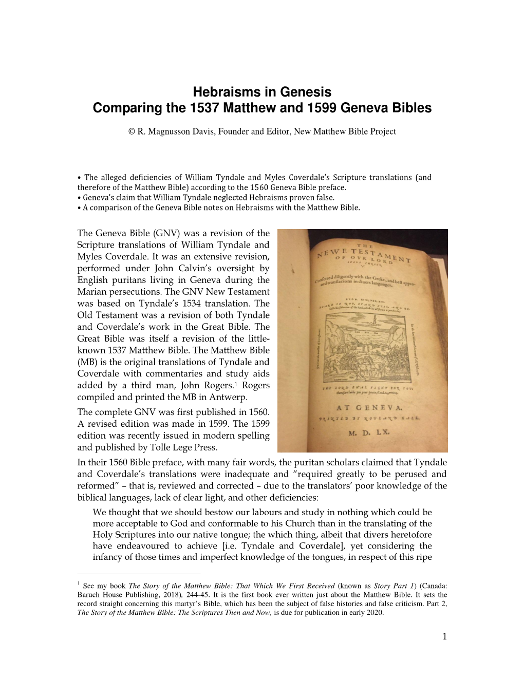 Hebraisms in Genesis Comparing the 1537 Matthew and 1599 Geneva Bibles
