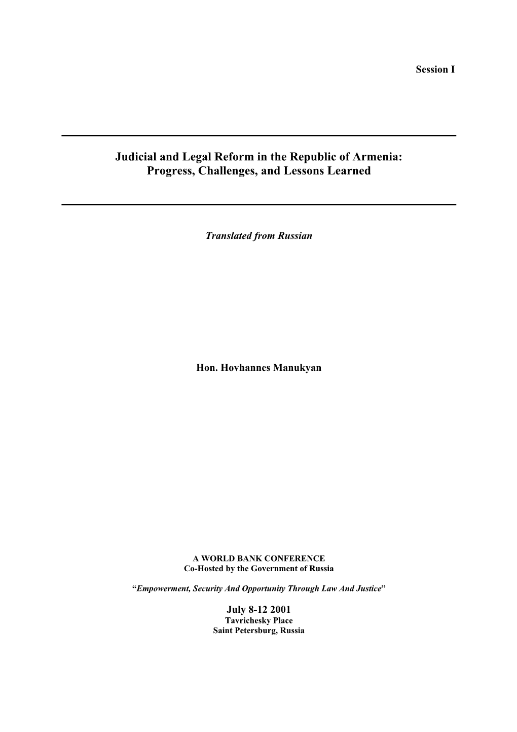 Judicial and Legal Reforms in the Republic of Armenia