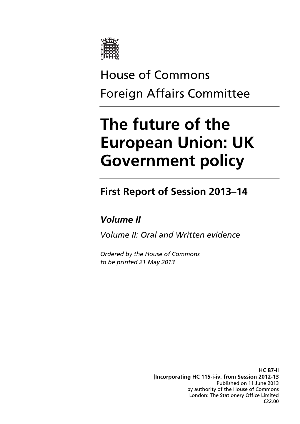 The Future of the European Union: UK Government Policy