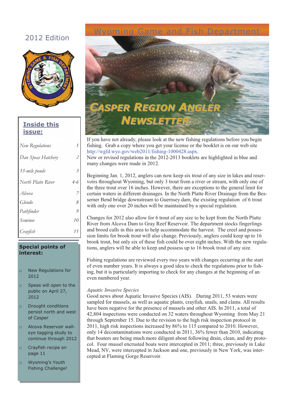 Casper Region Angler Newsletter 2012 Edition