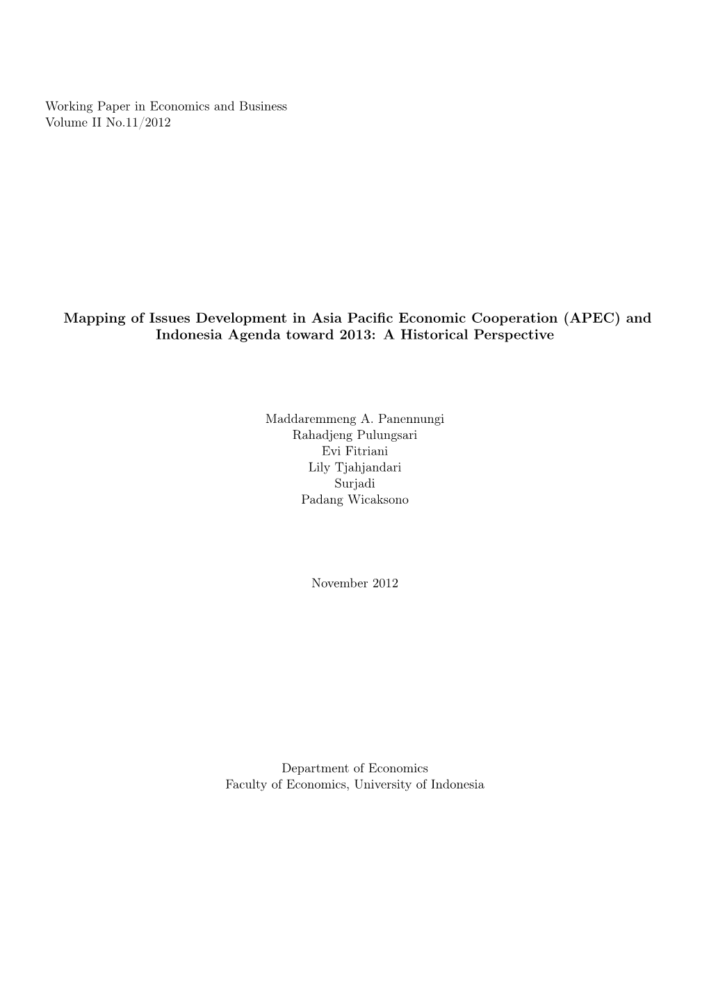 Mapping of Issues Development in Asia Pacific Economic Cooperation