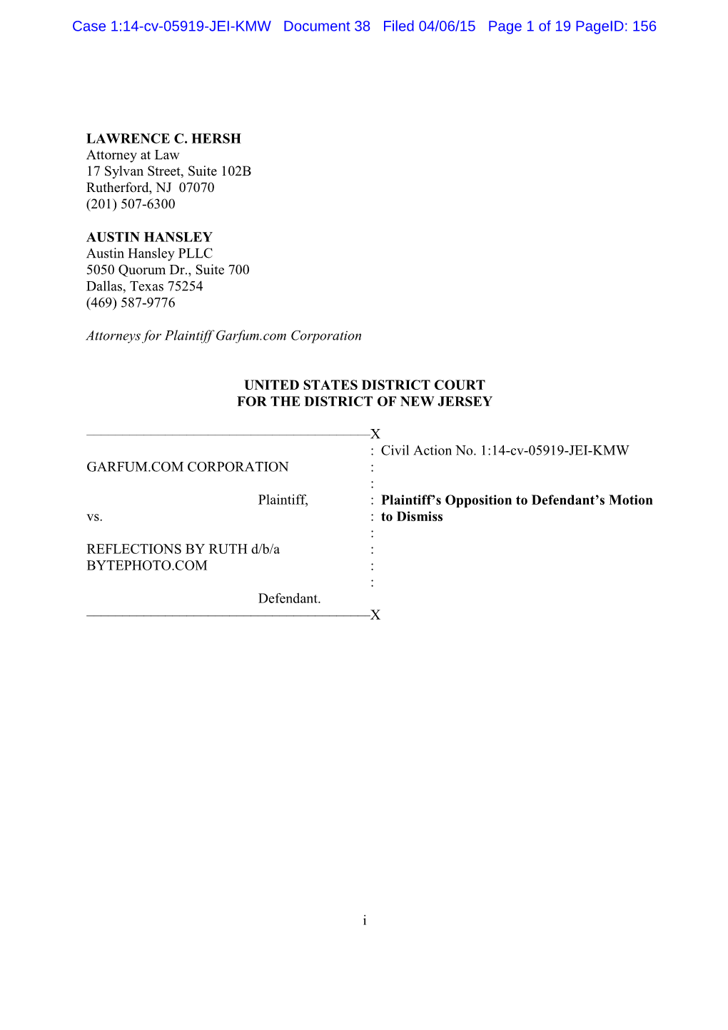 Case 1:14-Cv-05919-JEI-KMW Document 38 Filed 04/06/15 Page 1 of 19 Pageid: 156