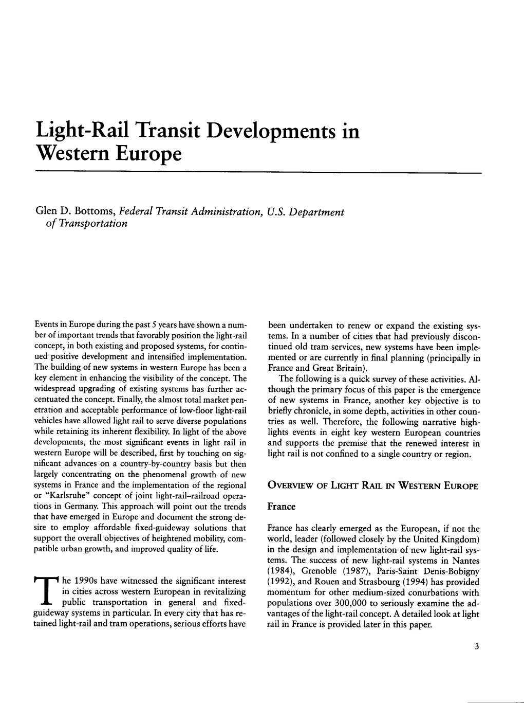 Light-Rail Transit Developments in Western Europe