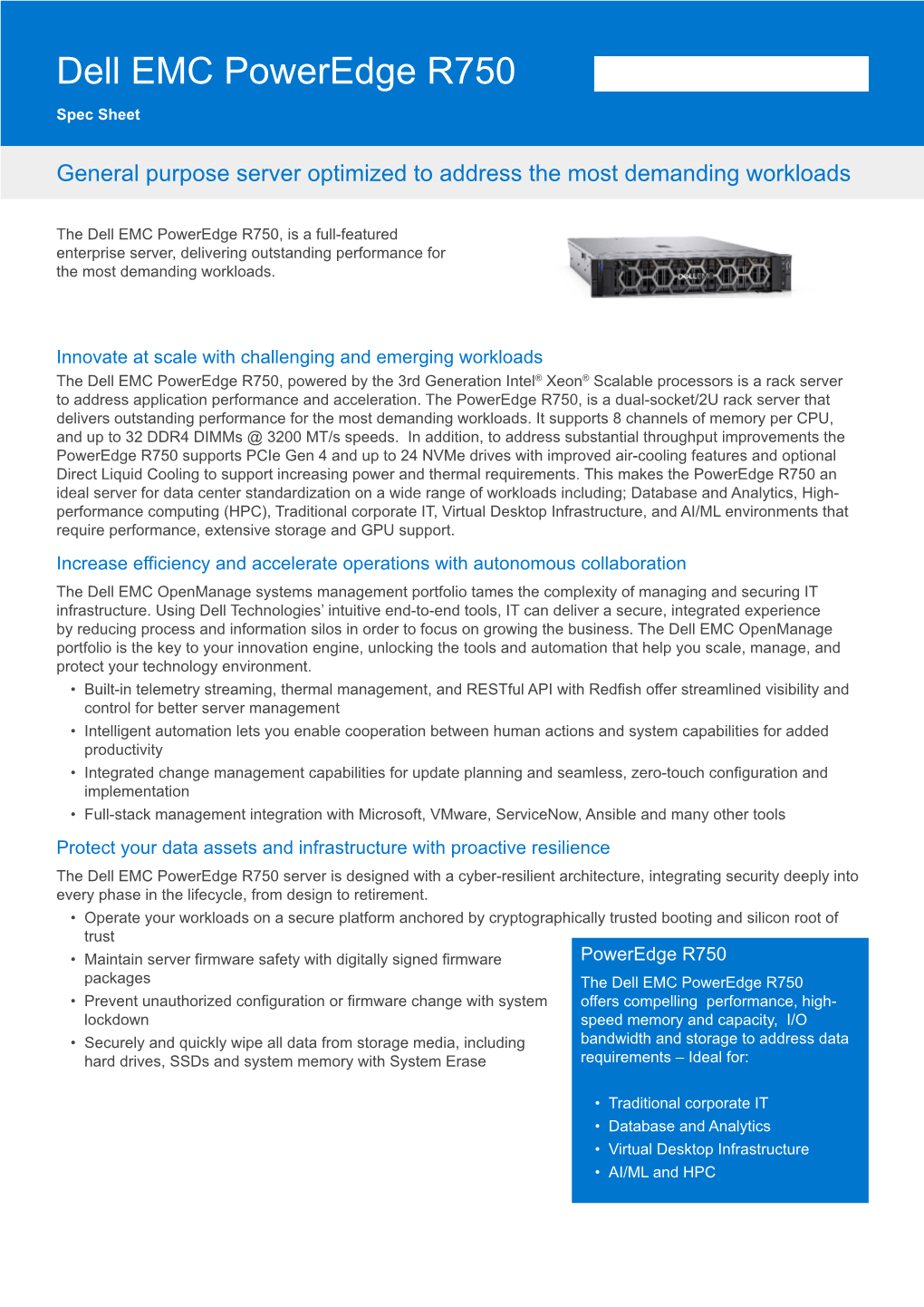 Dell EMC Poweredge R750 Spec Sheet