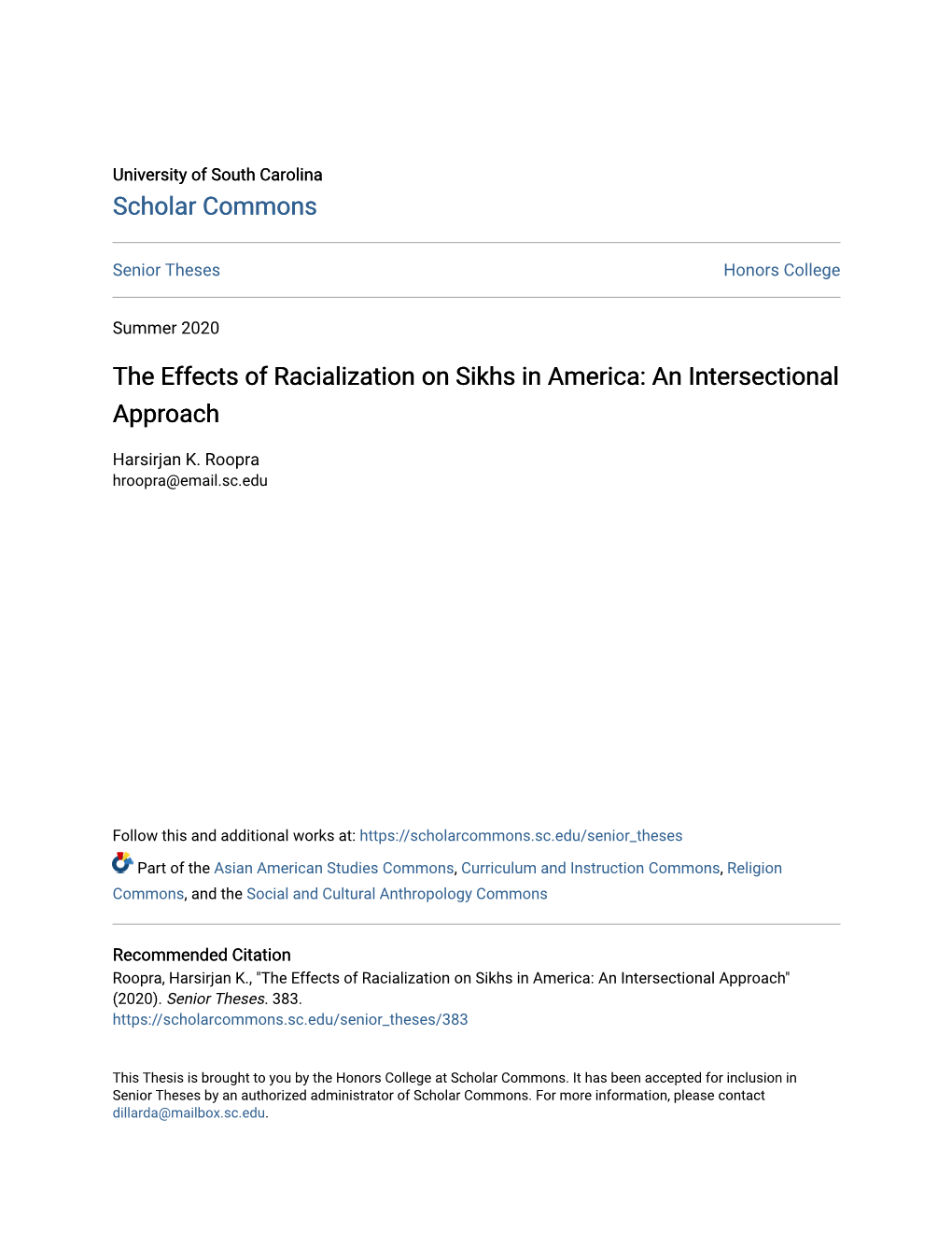 The Effects of Racialization on Sikhs in America: an Intersectional Approach