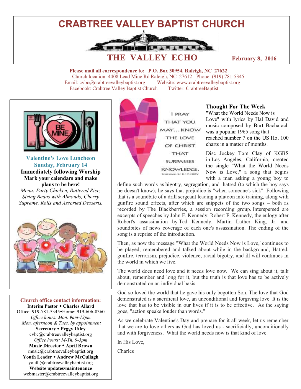 Crabtree Valley Baptist Church the Valley Echo