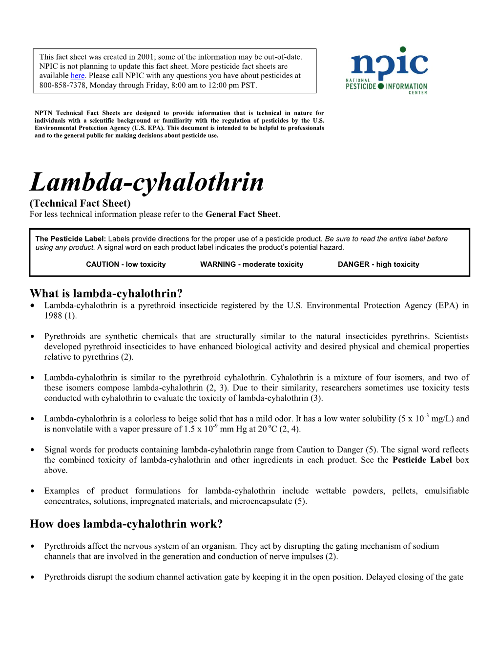 Lambda-Cyhalothrin Technical Fact Sheet