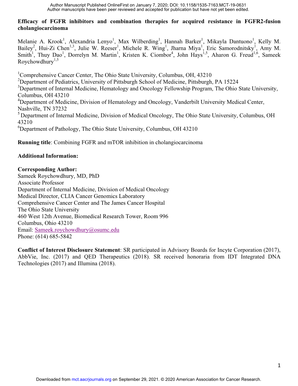 Efficacy of FGFR Inhibitors and Combination Therapies for Acquired Resistance in FGFR2-Fusion Cholangiocarcinoma