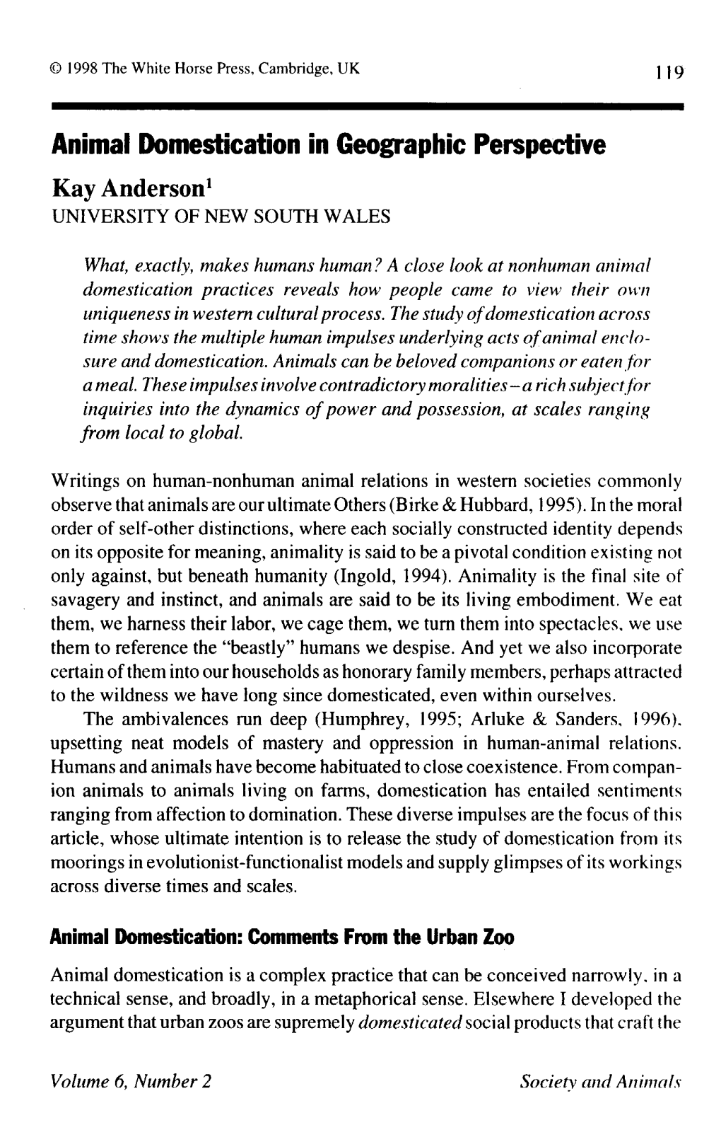 119 Animal Domestication in Geographic Perspective Kay