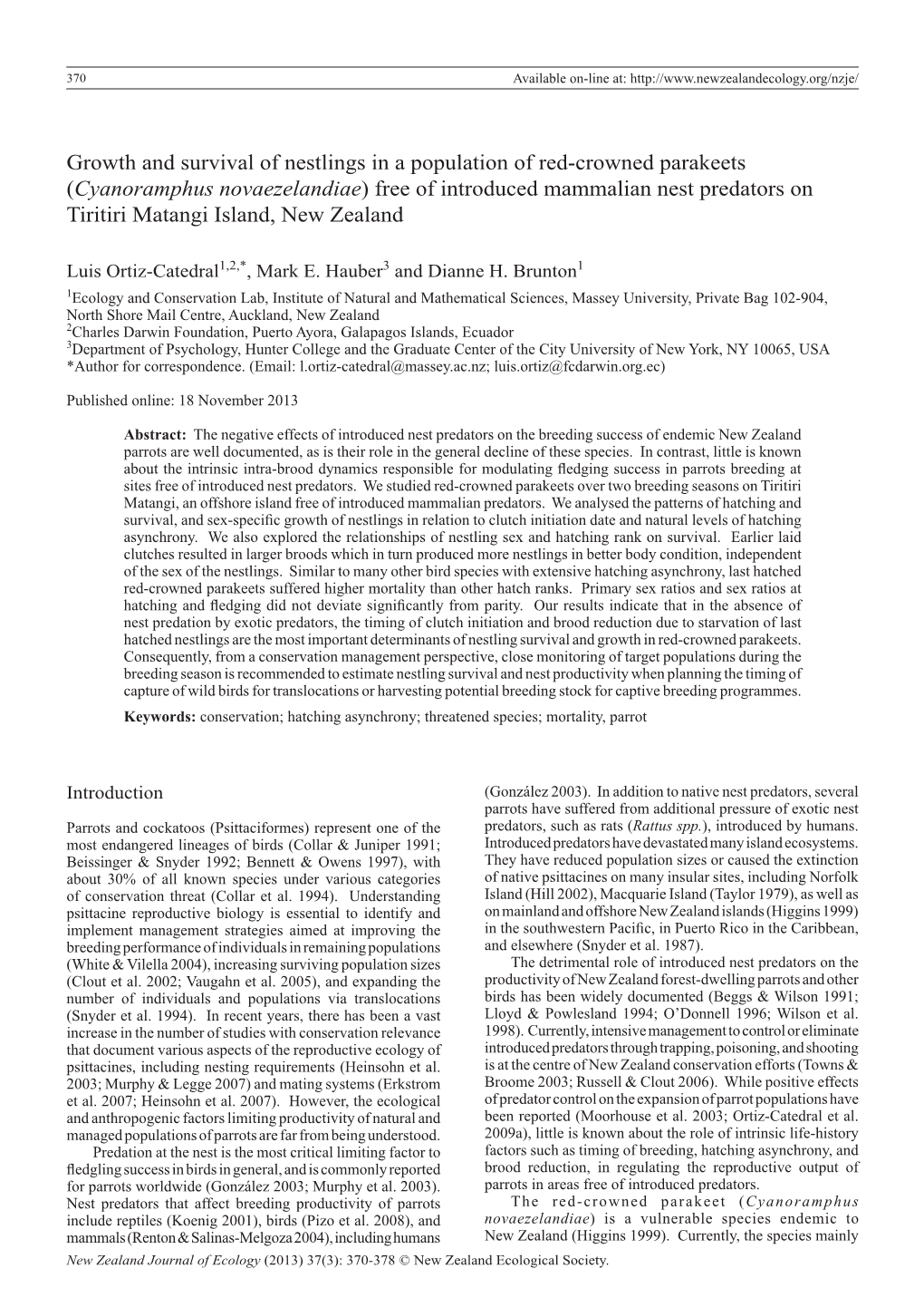 Growth and Survival of Nestlings in a Population of Red-Crowned