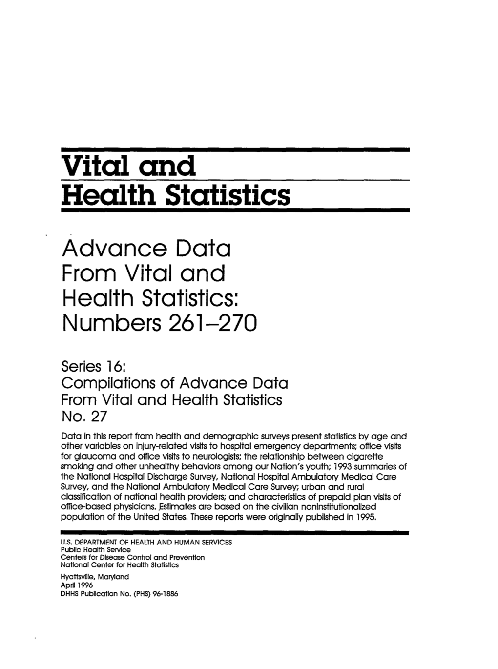 Advance Data from Vital and Health Statistics: Numbers 261–270