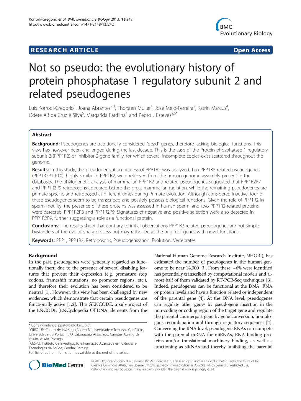 The Evolutionary History of Protein Phosphatase 1 Regulatory Subunit 2