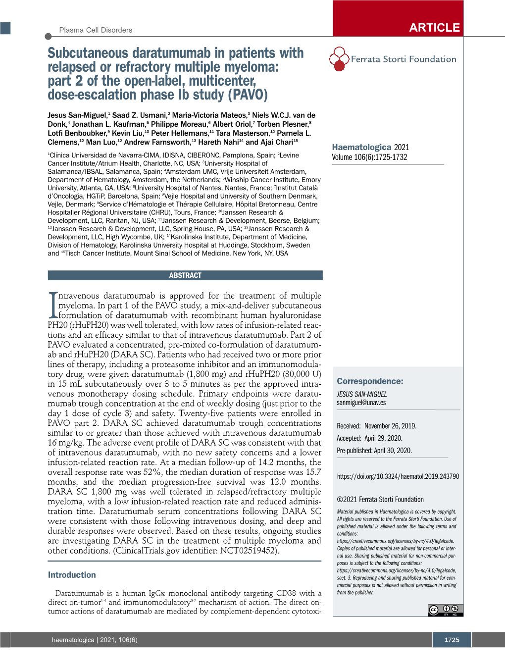 Subcutaneous Daratumumab in Patients With