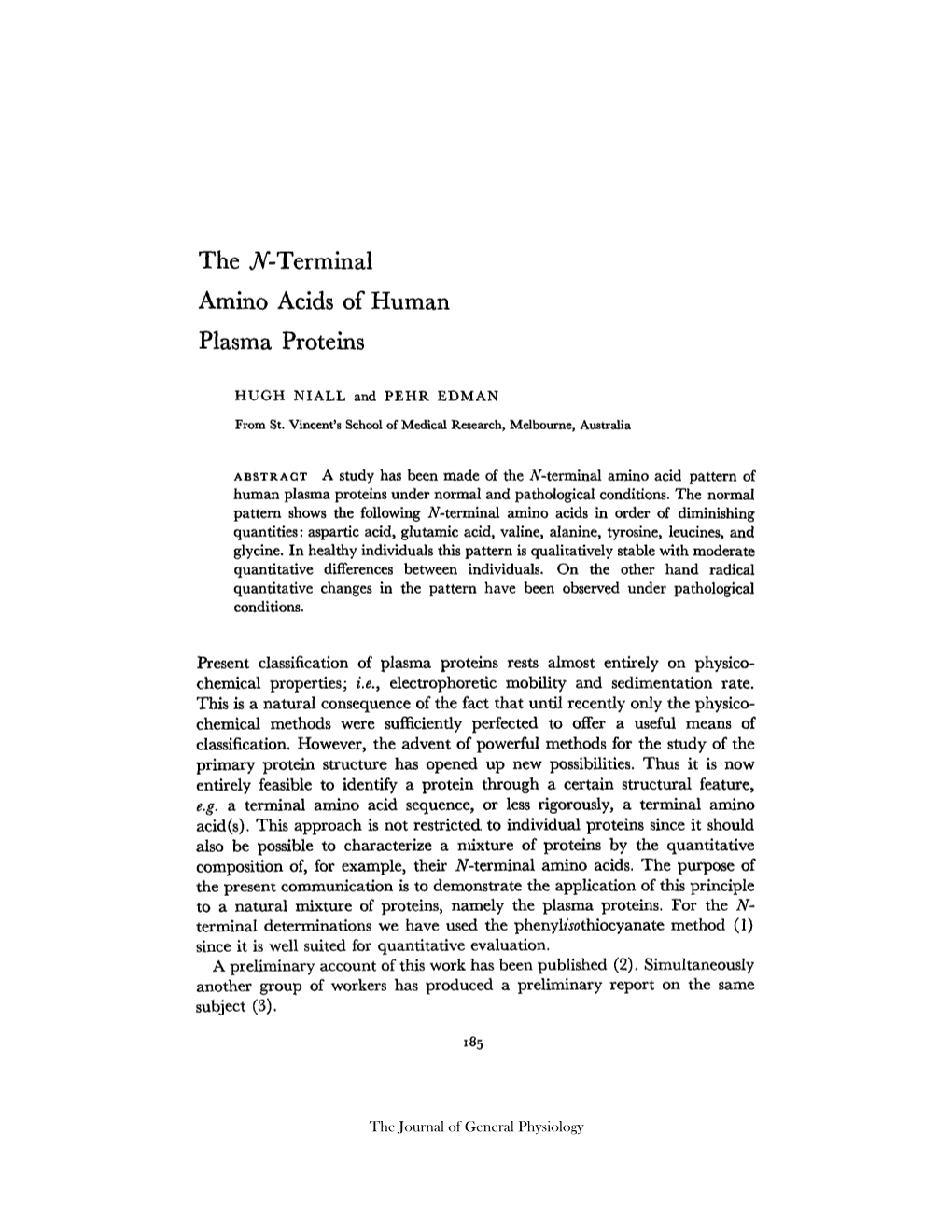 The N-Terminal Amino Acids of Human Plasma Proteins