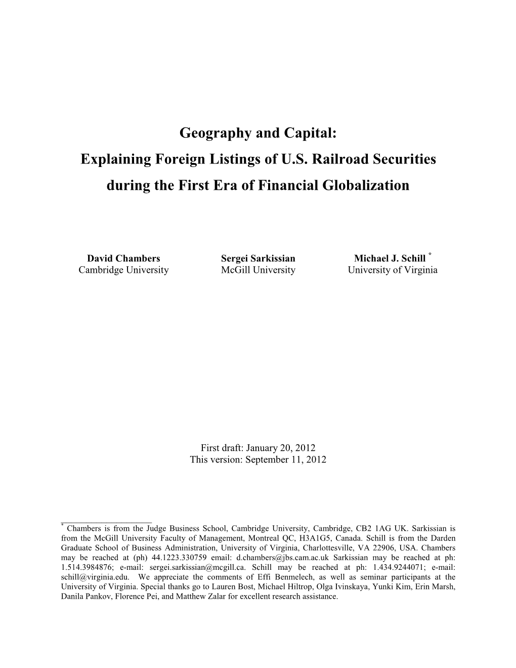 Geography and Capital: Global Finance and the U.S. Railroad Industry